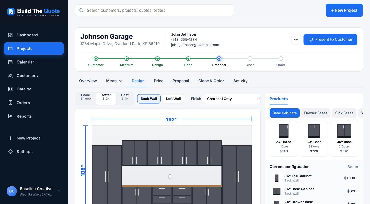 The design screen with a wall elevation and the product library