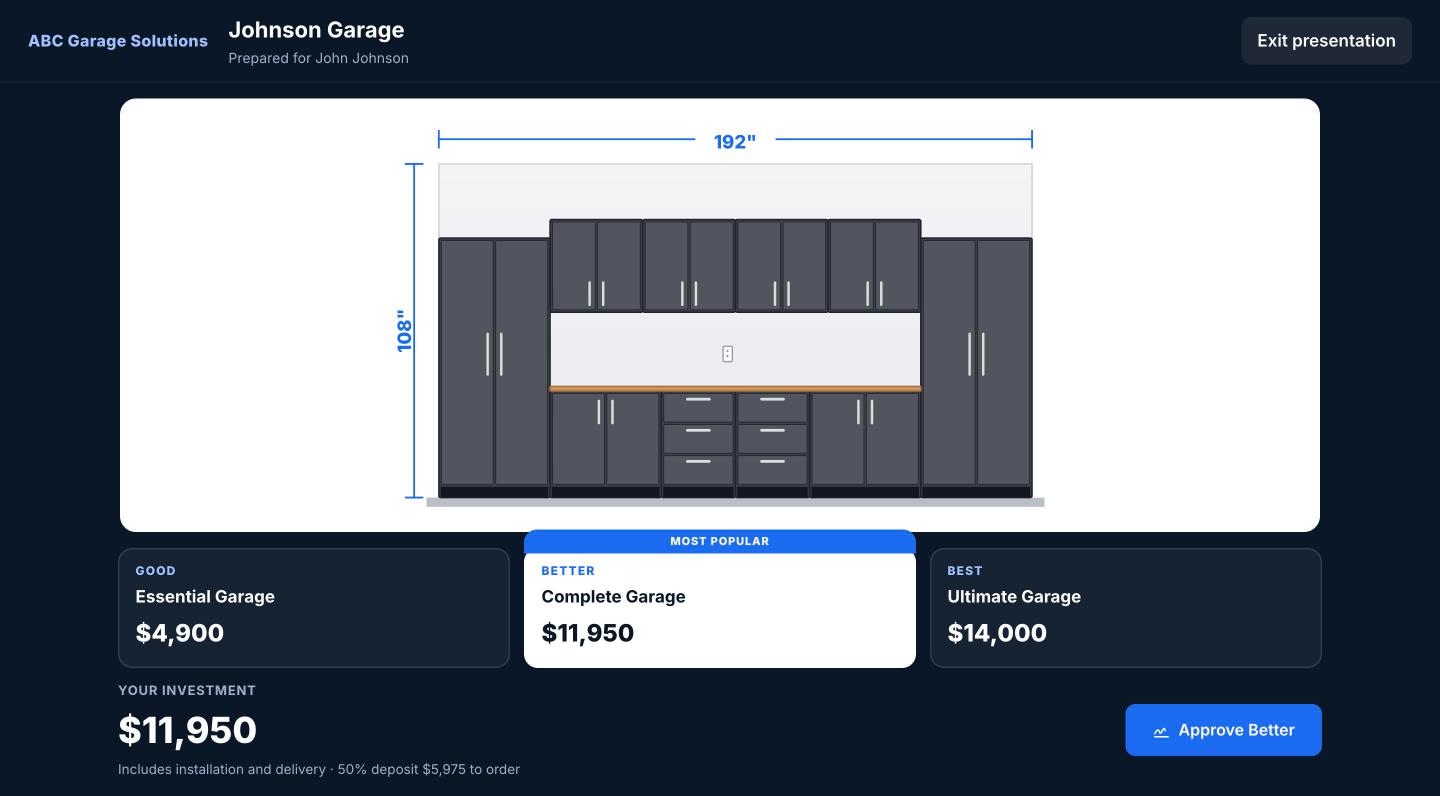 Present to Customer mode on a dark full-screen layout